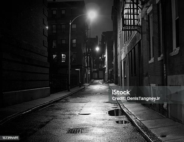 City Street In Black And White Stock Photo - Download Image Now - Dark, Black And White, City