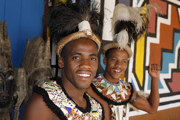 Two Zulu warriors stock photo