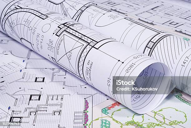 Architektonische Pläne Stockfoto und mehr Bilder von Verschwörung - Verschwörung, Baugewerbe, Lageplan