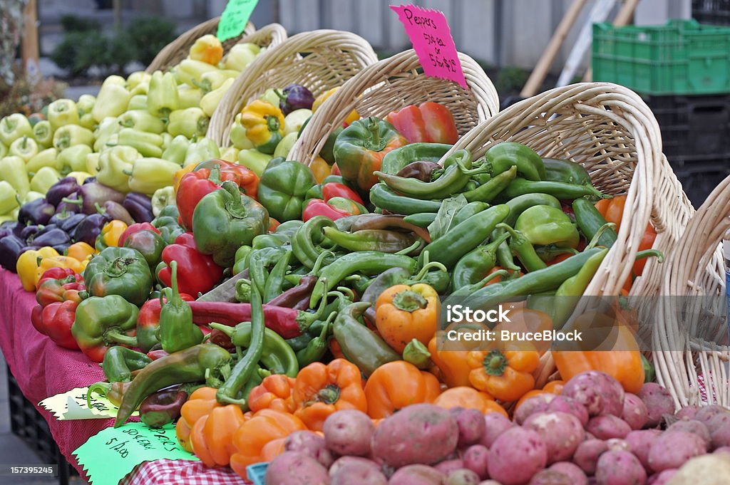 Assorted Peppers at the Farmer's Market  Abundance Stock Photo