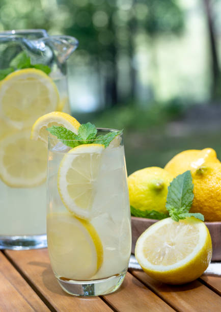 istock Lemonade in glass and pitcher with mint and sliced lemons 1573963426