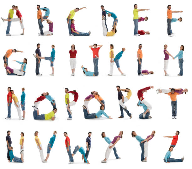 casual smiling people alphabet isolated on white