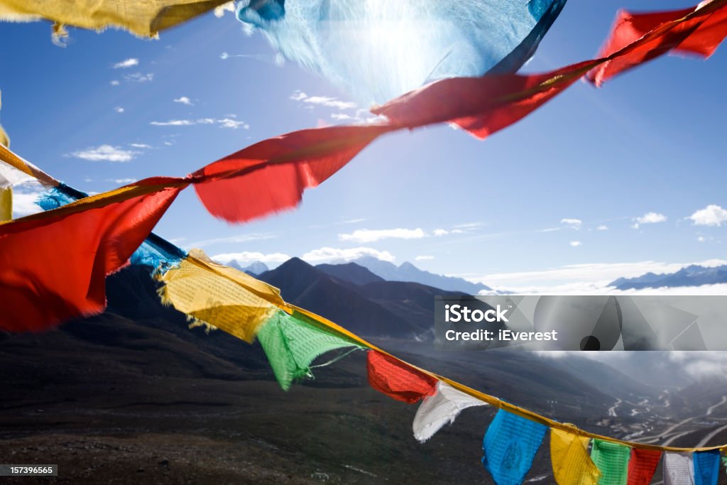 Tibet Drapeau de prière - Photo de Blanc libre de droits