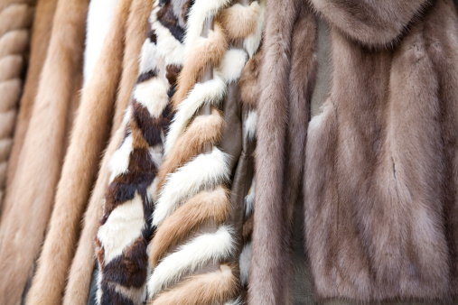 Old fur coats for sale in a London flea market