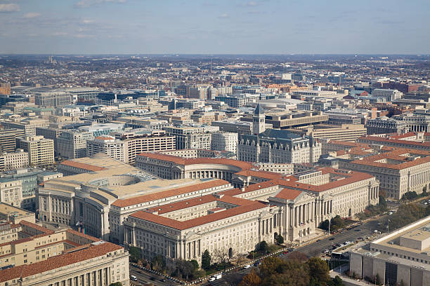 Aerial view of Washington DC stock photo