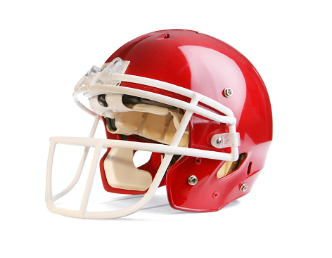 A red football helmet on white background. Clipping path included.