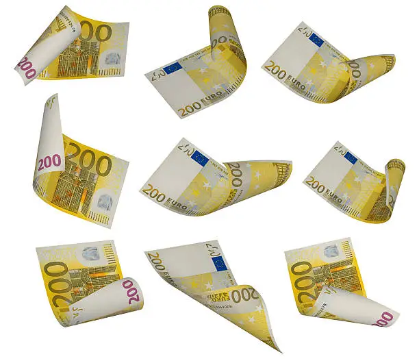 Two Hundred Euro Banknote on the white background, high quality 3D illustration.