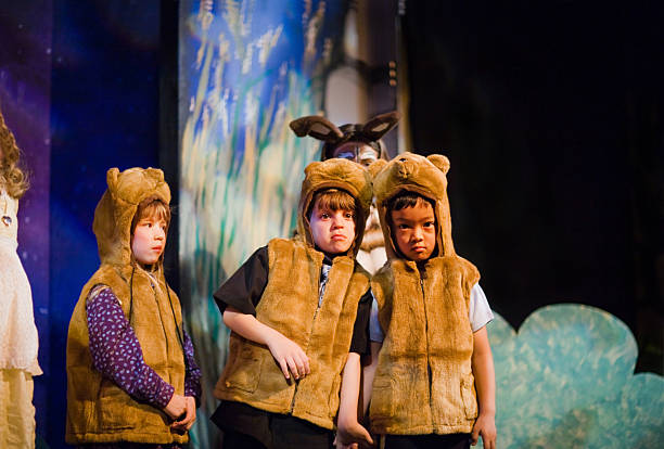 Preschool Theater Play Preschool age kids performing in a theater play. mm1 stock pictures, royalty-free photos & images