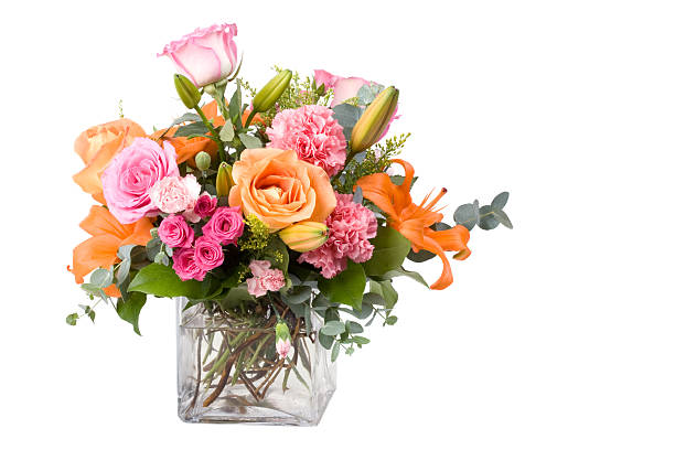 A large bouquet of multicolored flowers of different species A pretty bouquet of different flowers isolated on a white background. orange flowers on white stock pictures, royalty-free photos & images