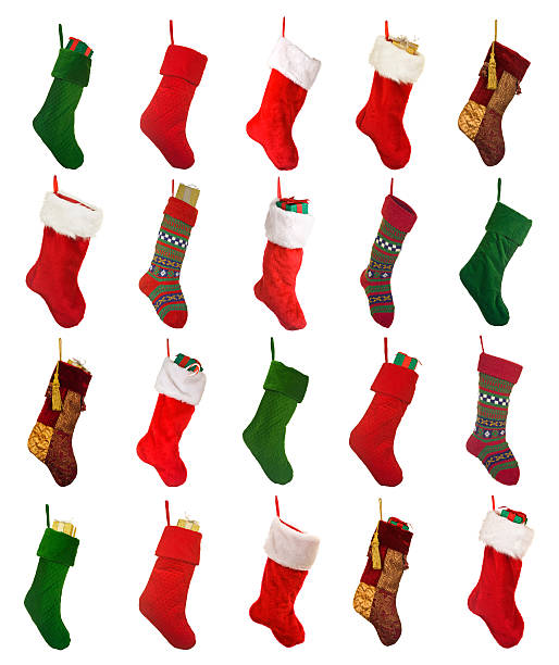 Isolated Christmas Stockings Lots Of Different Isolated Christmas Stockings On White christmas stocking stock pictures, royalty-free photos & images