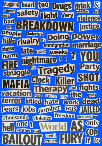 newsprint words on blue