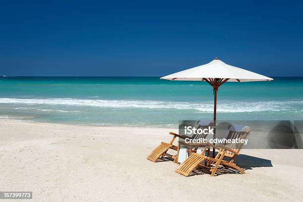 Two With Umbrella On A Beach In Florida Stock Photo - Download Image - Beach, Parasol, Chair - iStock
