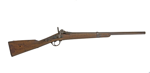 Firearm from american revolution and antique collectables gun dueling flintlock pistols on white background