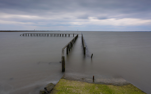 Panoramic image of Wadden Sea against sky on a dully day, North Frisia, Germany