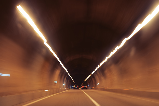 Blurred motion shot of tunnel in the night, long exposure