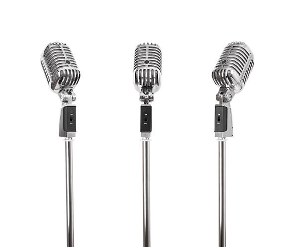 Three of a kind - Retro Microphones (+clipping paths, XXL) Three Classic retro style microphones, photographed from different angles, each with a independent clipping path. microphone stock pictures, royalty-free photos & images