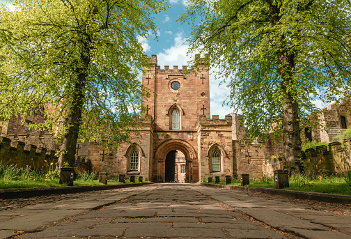 The view of the gate of the Durham Castle in sunny days
