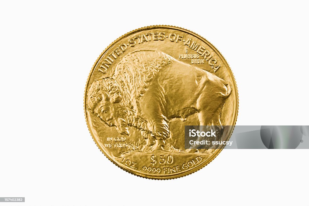 American Buffalo 24 karat investimento moedas de ouro metal precioso - Foto de stock de Dourado - Descrição de Cor royalty-free