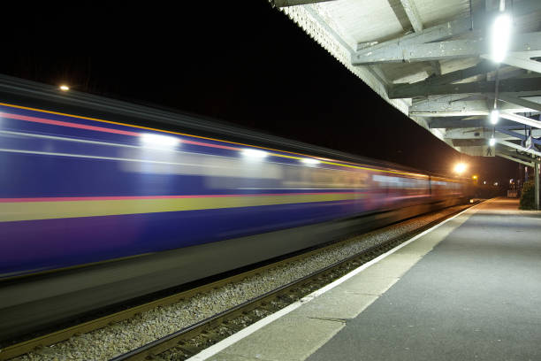 istock Night train passing through the railway station 157402893
