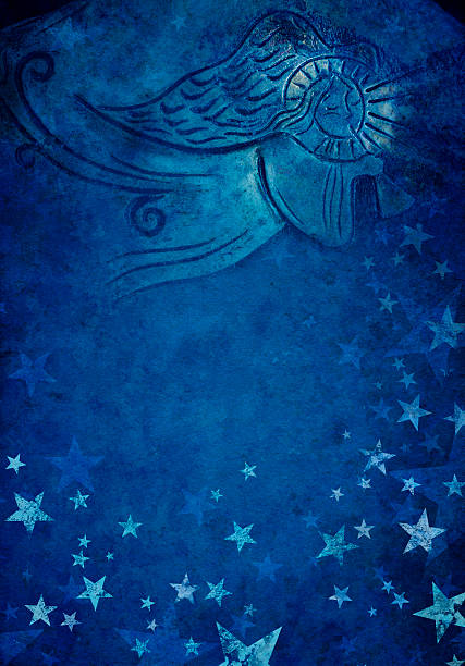 ilustraciones, imágenes clip art, dibujos animados e iconos de stock de ángel con fondo azul cielo estrellado - grunge backgrounds dirty textured effect