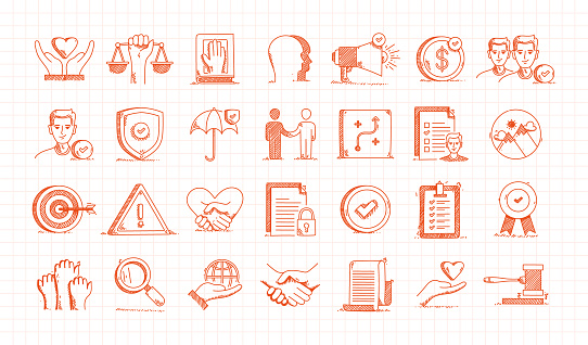Business Ethics Hand Drawn Vector Doodle Line Icon Set