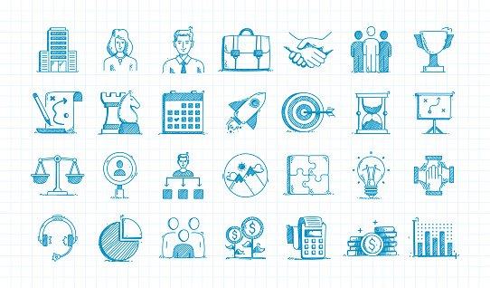 Business Hand Drawn Vector Doodle Line Icon Set