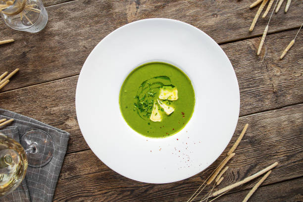 istock Top view on gourmet green broccoli cream soup 1574036890