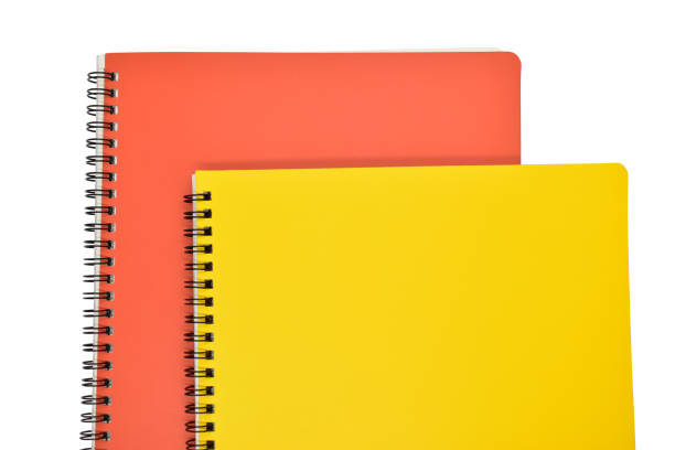orange and yellow notebook isolated on white background, stationery for office
