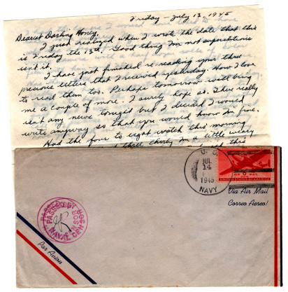 Loving letter from a US serviceman to his wife towards the end of World War Two (passed by a Censor).