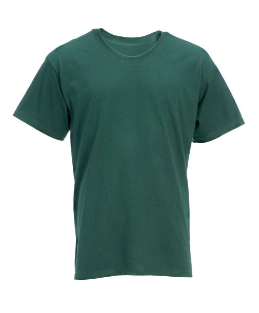 t-shirt verde vuoto fronte-isolato su bianco/clipping path - green t shirt foto e immagini stock