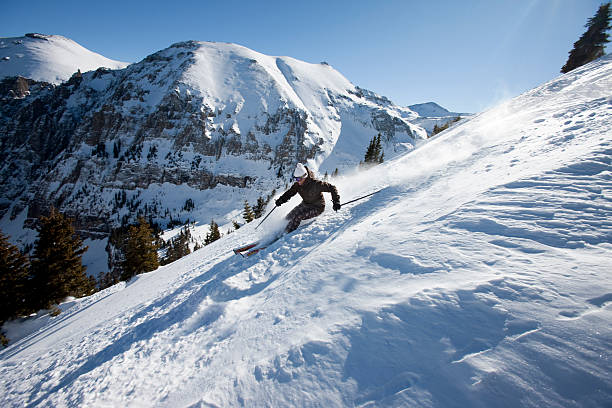 azione di sci - skiing powder snow snow telluride foto e immagini stock