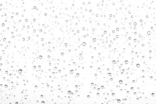 3D Illustration.Beautiful transparent water droplets on white and gray background. (Horizontal)