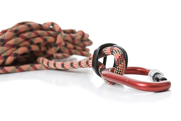 Carabiner and rope for climbing stock photo