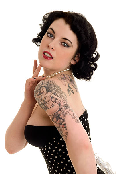 1950s Pin Up  black pin up girl tattoos stock pictures, royalty-free photos & images