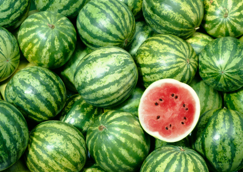 watermelon salad served in watermelon