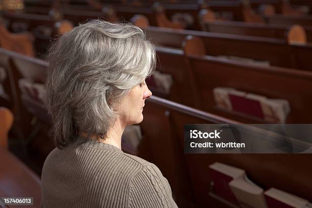 Woman In Church Stock Photo - Download Image Now - Church, Pew, 40-44 Years