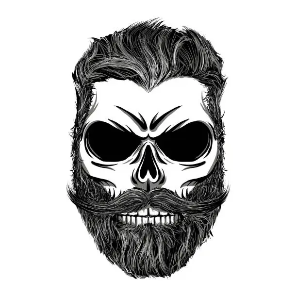 Vector illustration of Human skull with beard and mustache.