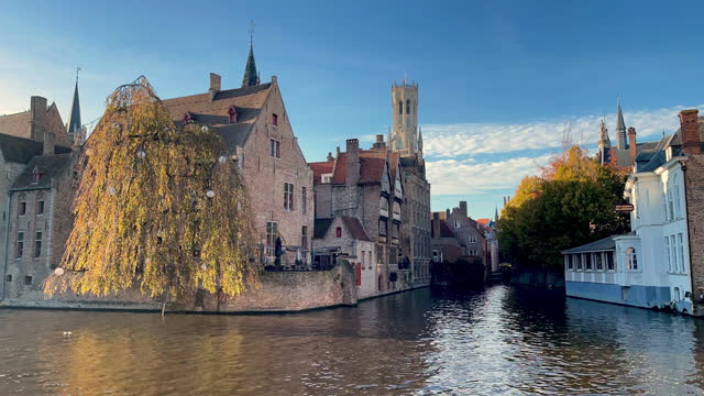 Classic view of the historic city center with canal in Brugge (Bruges) in  Belgium