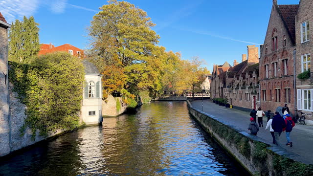 Classic view of the historic city center with canal in Brugge (Bruges) in  Belgium