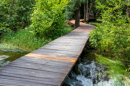 Wooden path in Krka national park in Croatia.