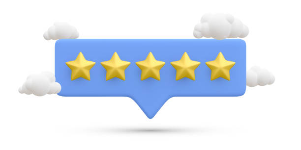 istock 3d realistic bubble rating five stars with clouds for excellent services. Customer rating feedback concept for rating product, internet website or mobile application. Vector illustration 1574125882