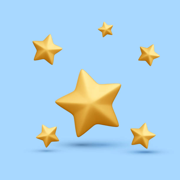 istock 3d realistic golden stars isolated on blue background. Vector illustration 1574127045