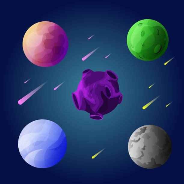 istock Space planets, asteroid, moon, fantastic world game vector cartoon icons. 1574151069
