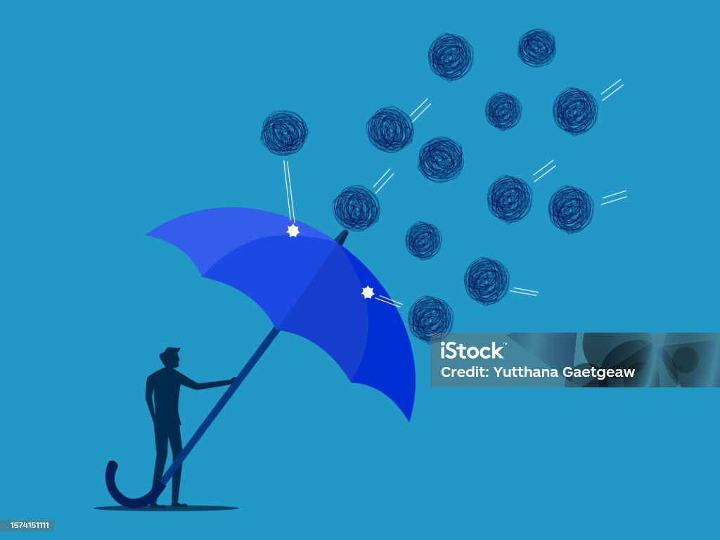 Problem Prevented Prevent Business Problems Man Holding An Umbrella To Prevent Chaotic ...