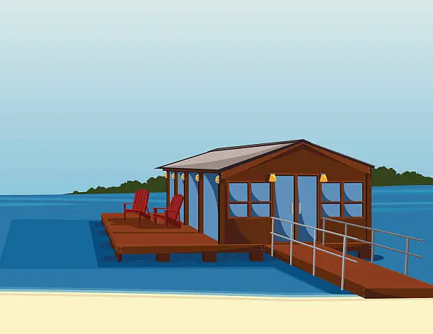 Vector illustration of lake or beach house