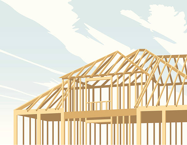 nowy dom w budowie - construction frame construction frame house stock illustrations