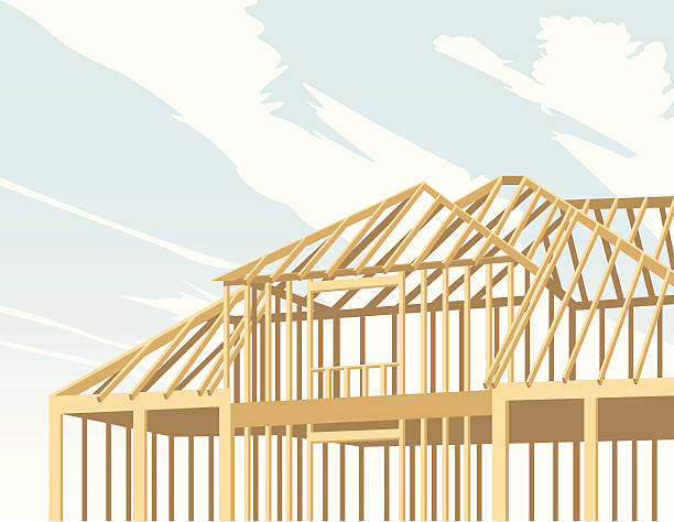 ilustrações de stock, clip art, desenhos animados e ícones de casa nova em construção - construction frame construction frame house