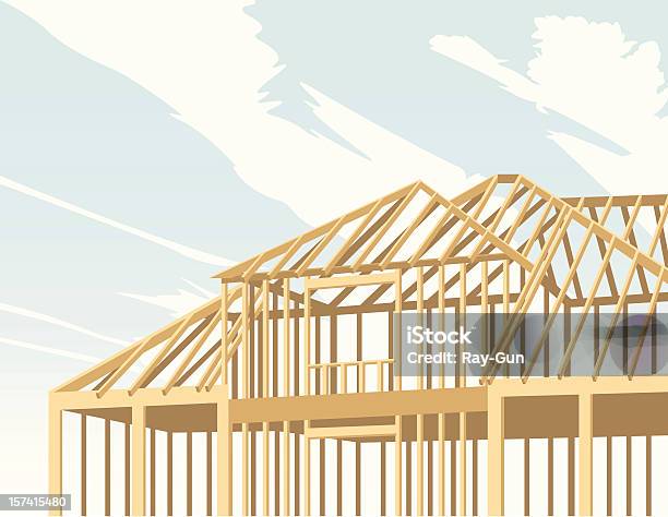 Casa Nova Em Construção - Arte vetorial de stock e mais imagens de Armação de Construção - Armação de Construção, Casa, Indústria de construção