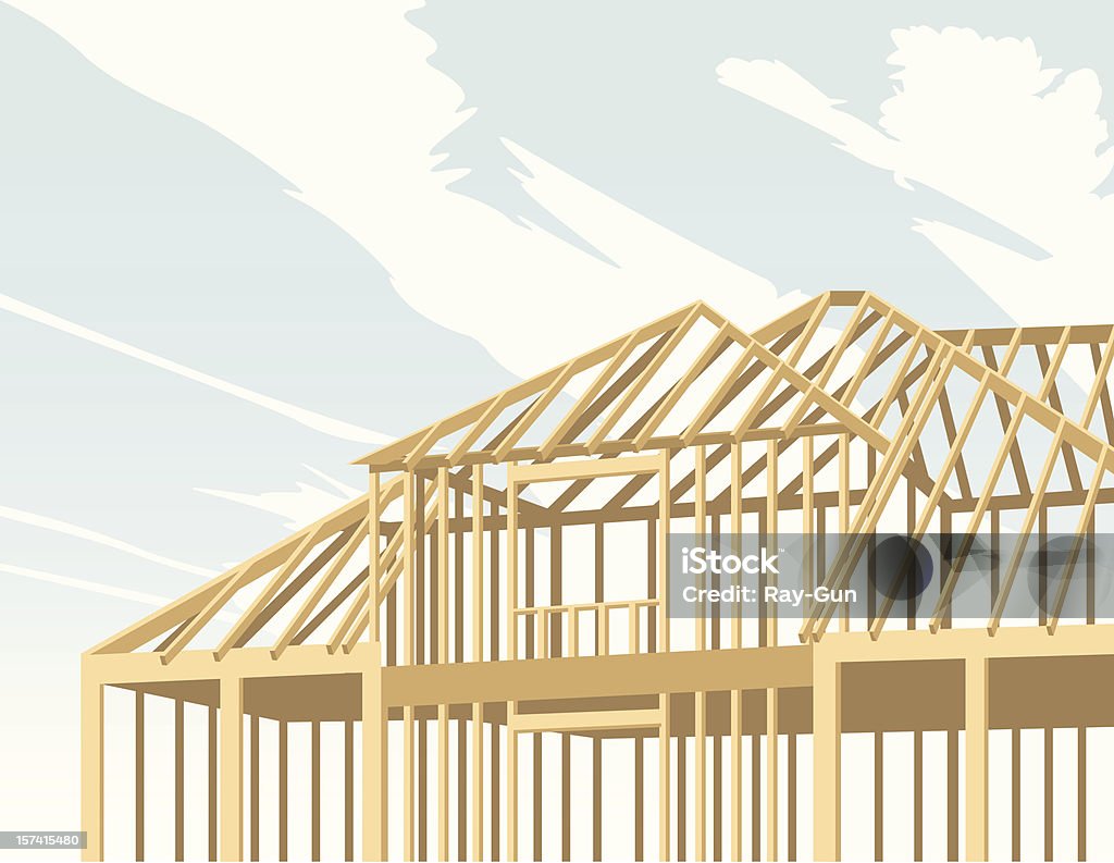 Новый дом в стадии строительства - Векторная графика Каркасная конструкция роялти-фри