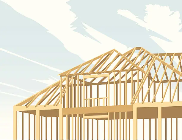 Vector illustration of A cartoon image of a house being built with wood